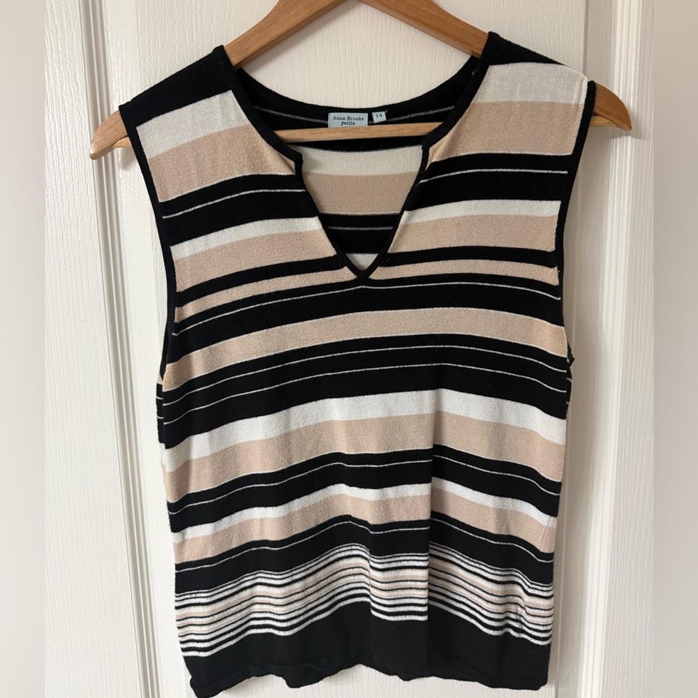 Anne Brooks Petite Knit Striped Top | Black Beige Cream | 14P Workwear